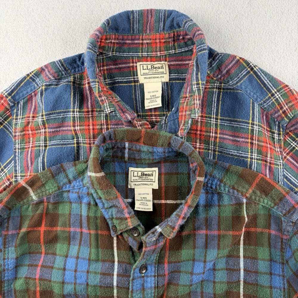 L.L. Bean Traditional Fit Flannel Shirts Lot 2 Men's Small Regular Plaid Cotton